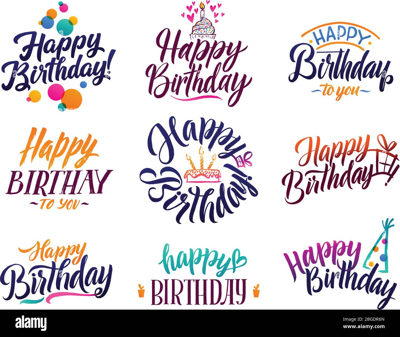 Joyeux Anniversaire Elegant Texte De Script De Pinceau Type Vectoriel Avec Lettres Dessinees A La Main Image Vectorielle Stock Alamy