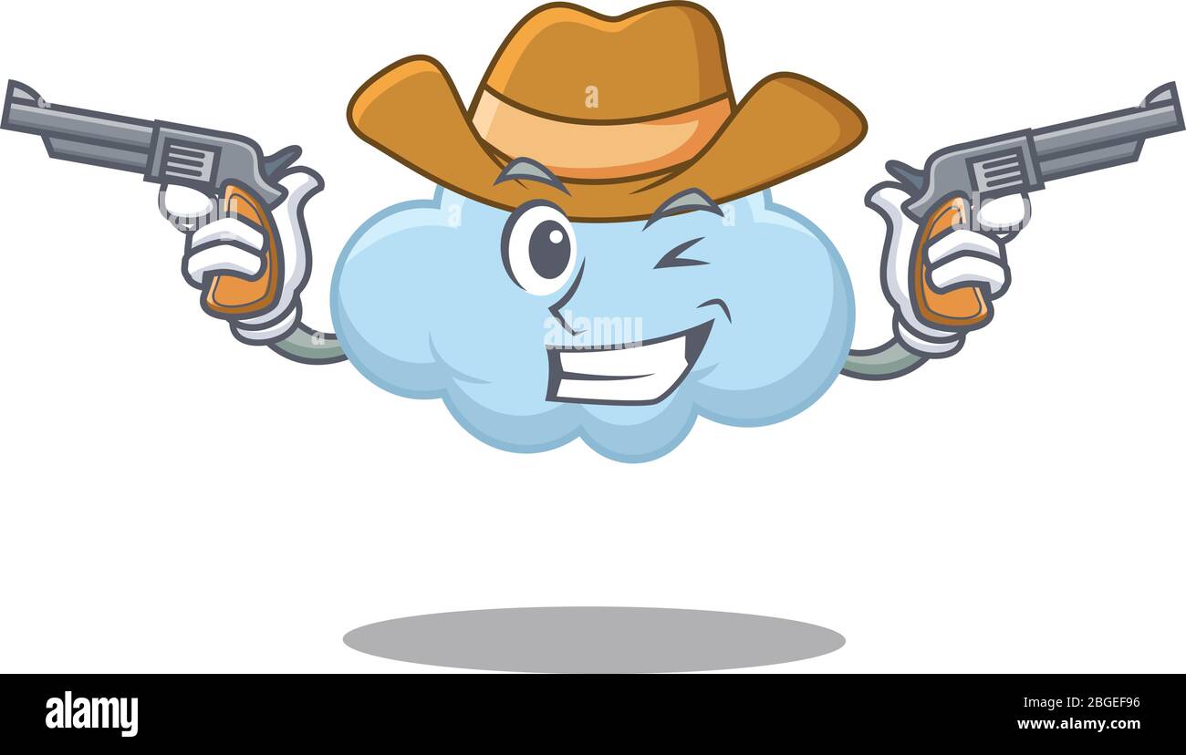 Joli cowboy de personnage bleu de dessin animé avec canons Illustration de Vecteur