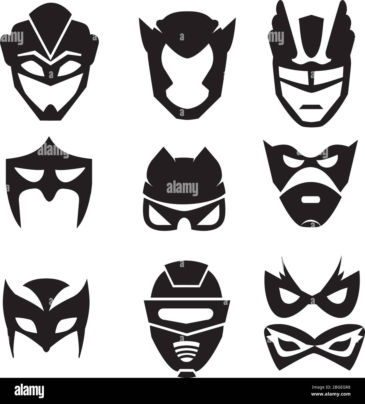 Silhouette noire des masques super-héros. Illustrations vectorielles monochromes isolées Illustration de Vecteur