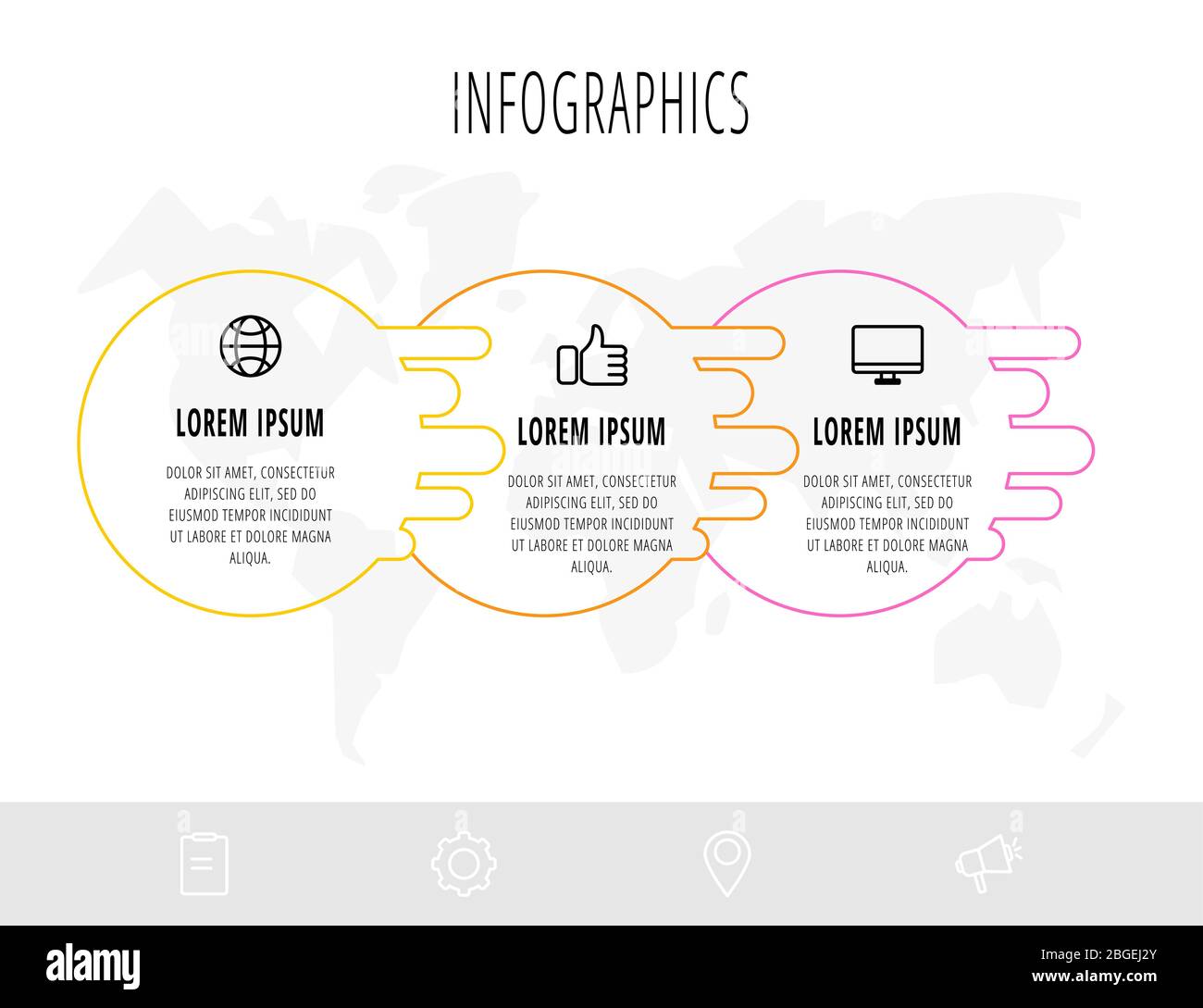 Diagramme de gestion avec 3 éléments circulaires et icônes. Concept vectoriel plat de trois options d'entreprise à choisir. Infographies conception moderne Illustration de Vecteur