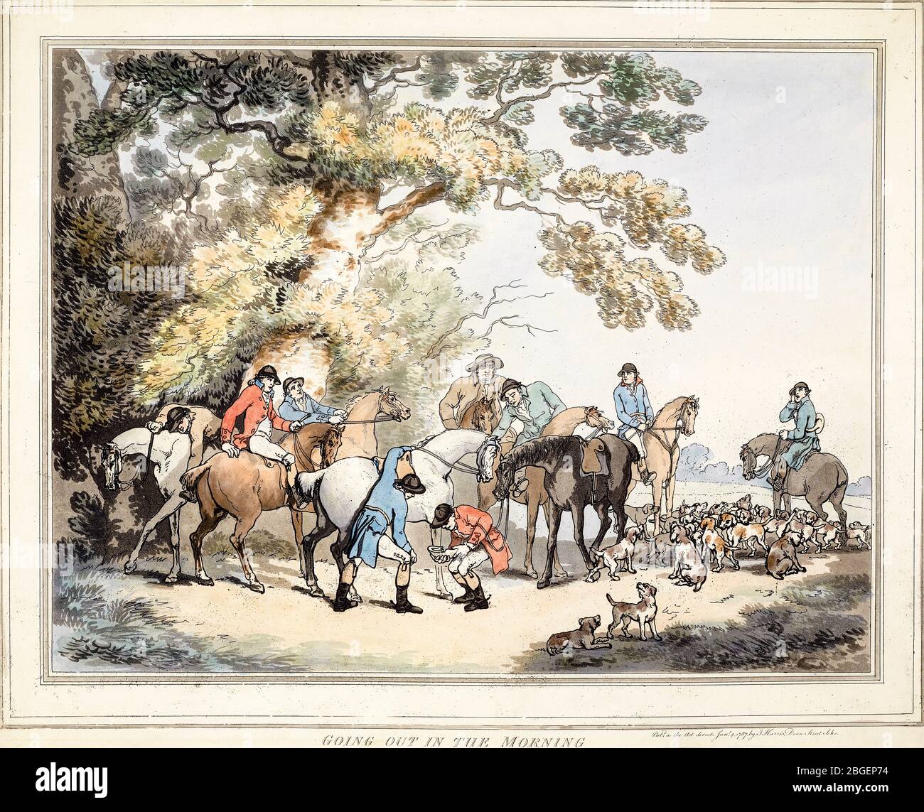 Thomas Rowlandson, chasse au renard : sortie le matin, imprimer, 1787 Banque D'Images