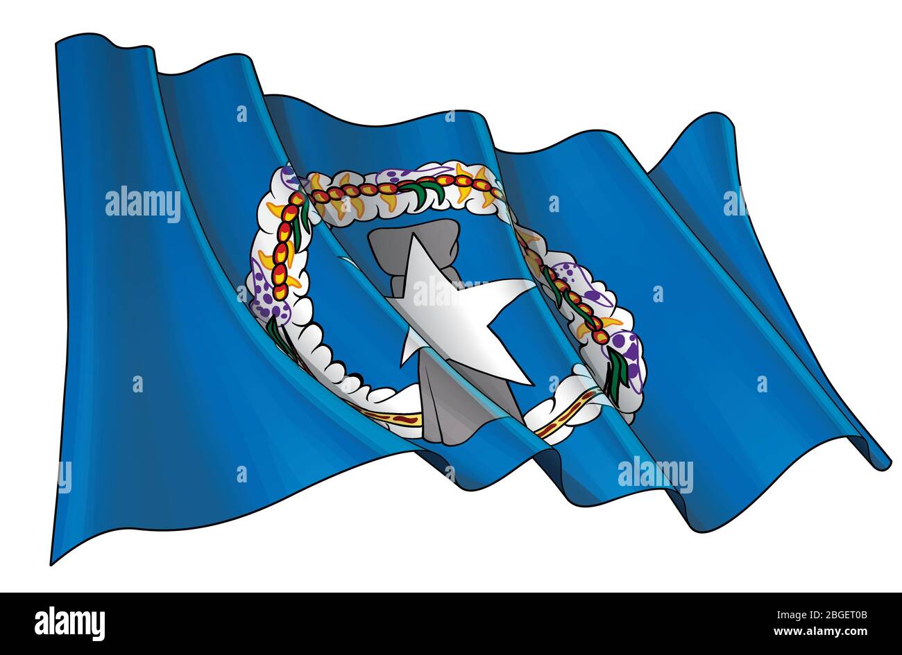 Illustration vectorielle d'un drapeau agitant des îles Mariannes du Nord. Tous les éléments sont parfaitement sur des calques et des groupes bien définis. Illustration de Vecteur