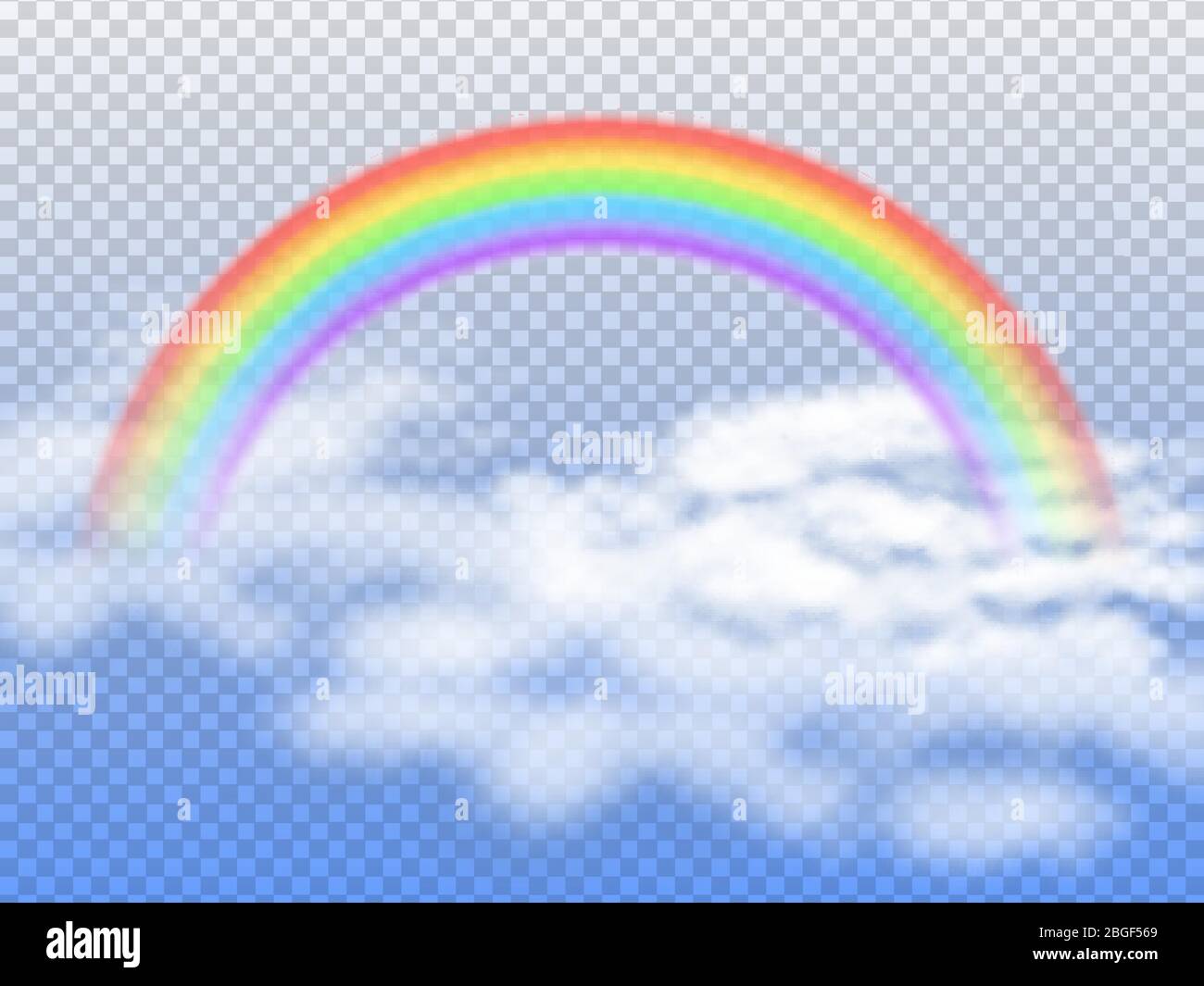 ARC-en-ciel avec nuages blancs dans l'illustration vectorielle en 3 dimensions du ciel bleu. Rainbow dans le ciel après la pluie, courbe de couleur de spectre Illustration de Vecteur