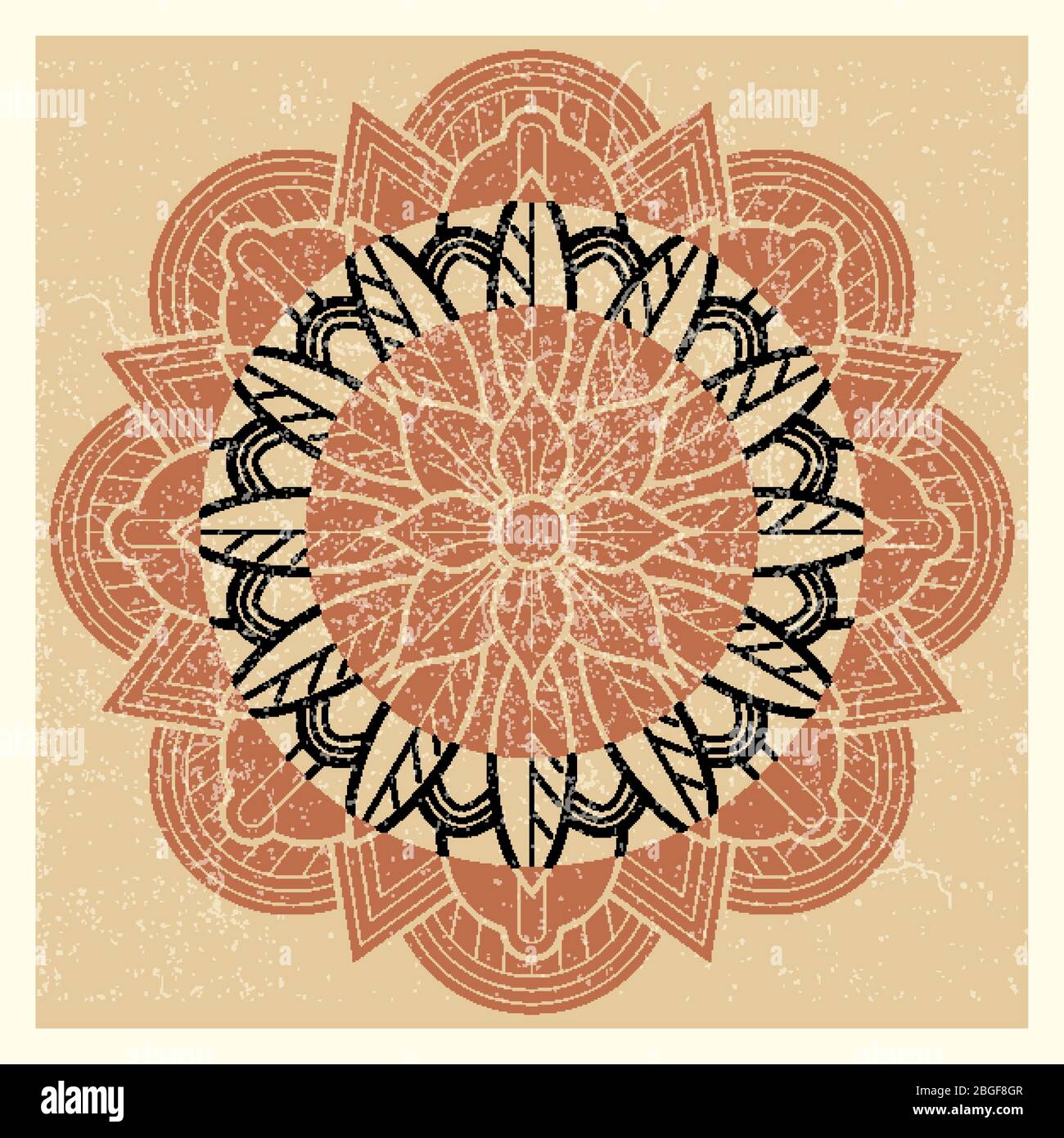 Affiche ancienne mandala de méditation orientale, indienne et asiatique. Illustration vectorielle Illustration de Vecteur