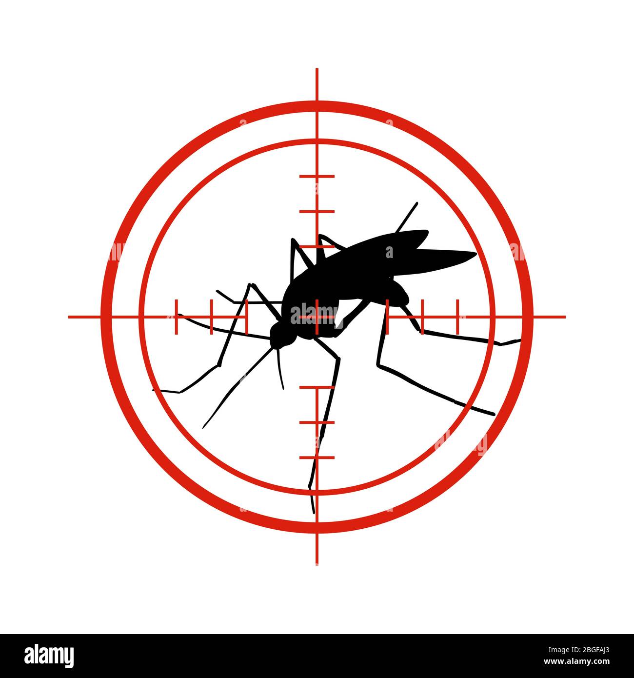 Moustiquaire dans la cible rouge. Anti moustiques, symbole vectoriel de lutte contre l'épidémie de dengue. Contrôlez l'insecte moustique, l'avertissement et l'illustration de la mise au point cible Illustration de Vecteur