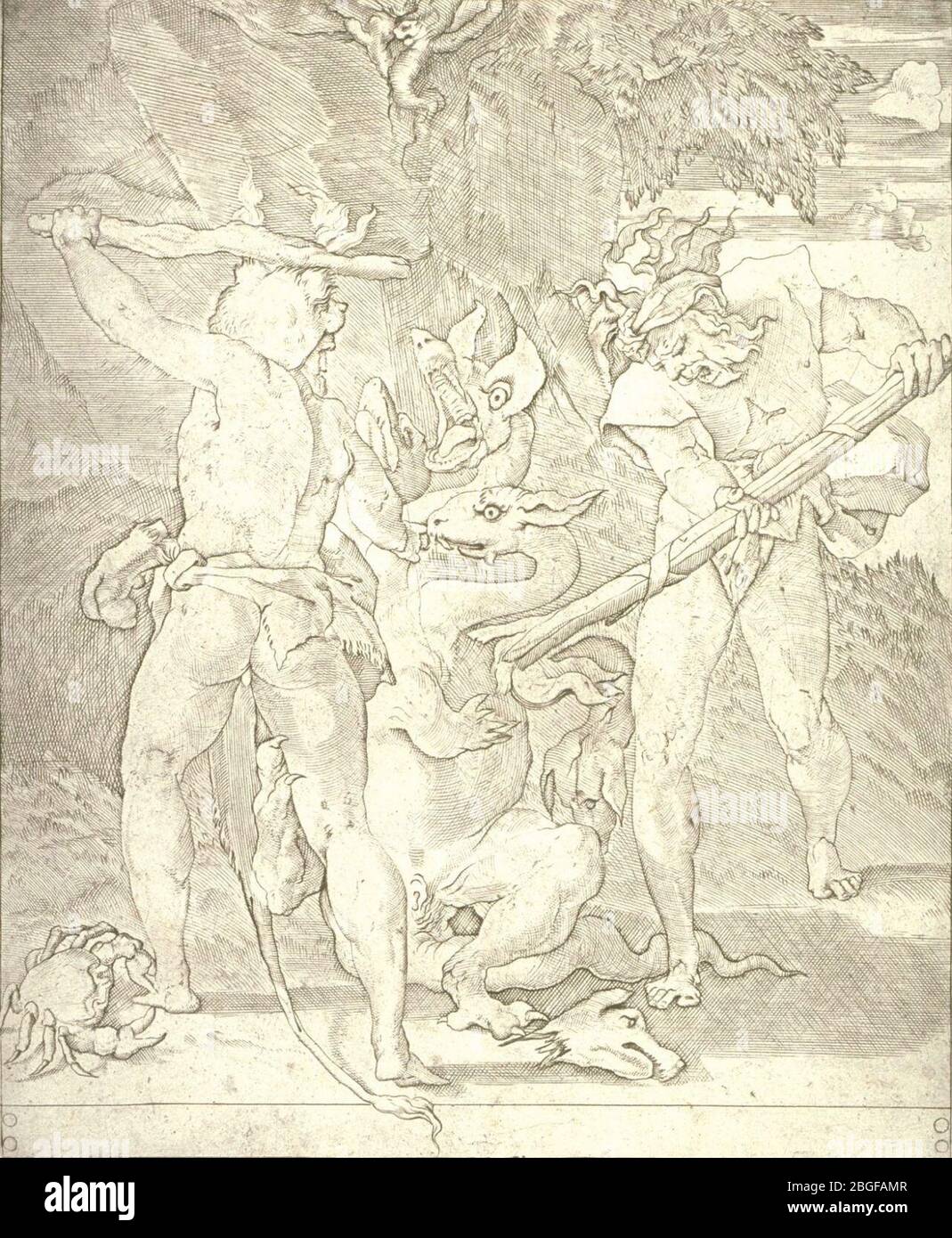 Hercules tuant l'Hydra de Lerna. Banque D'Images