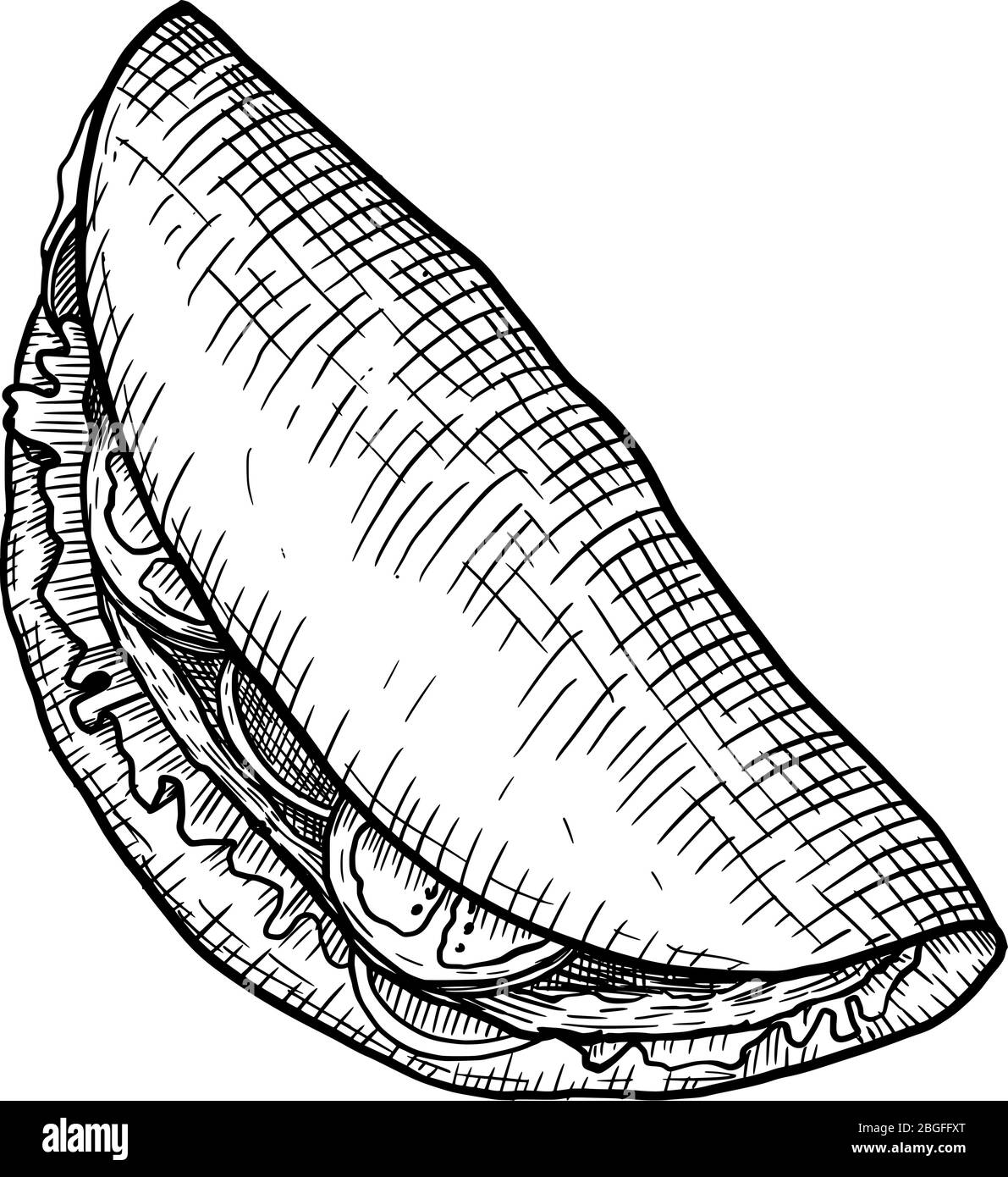 Style d'esquisse taco dessiné à la main. Illustration traditionnelle mexicaine de la restauration rapide. Illustration vectorielle isolée sur blanc. Illustration de Vecteur