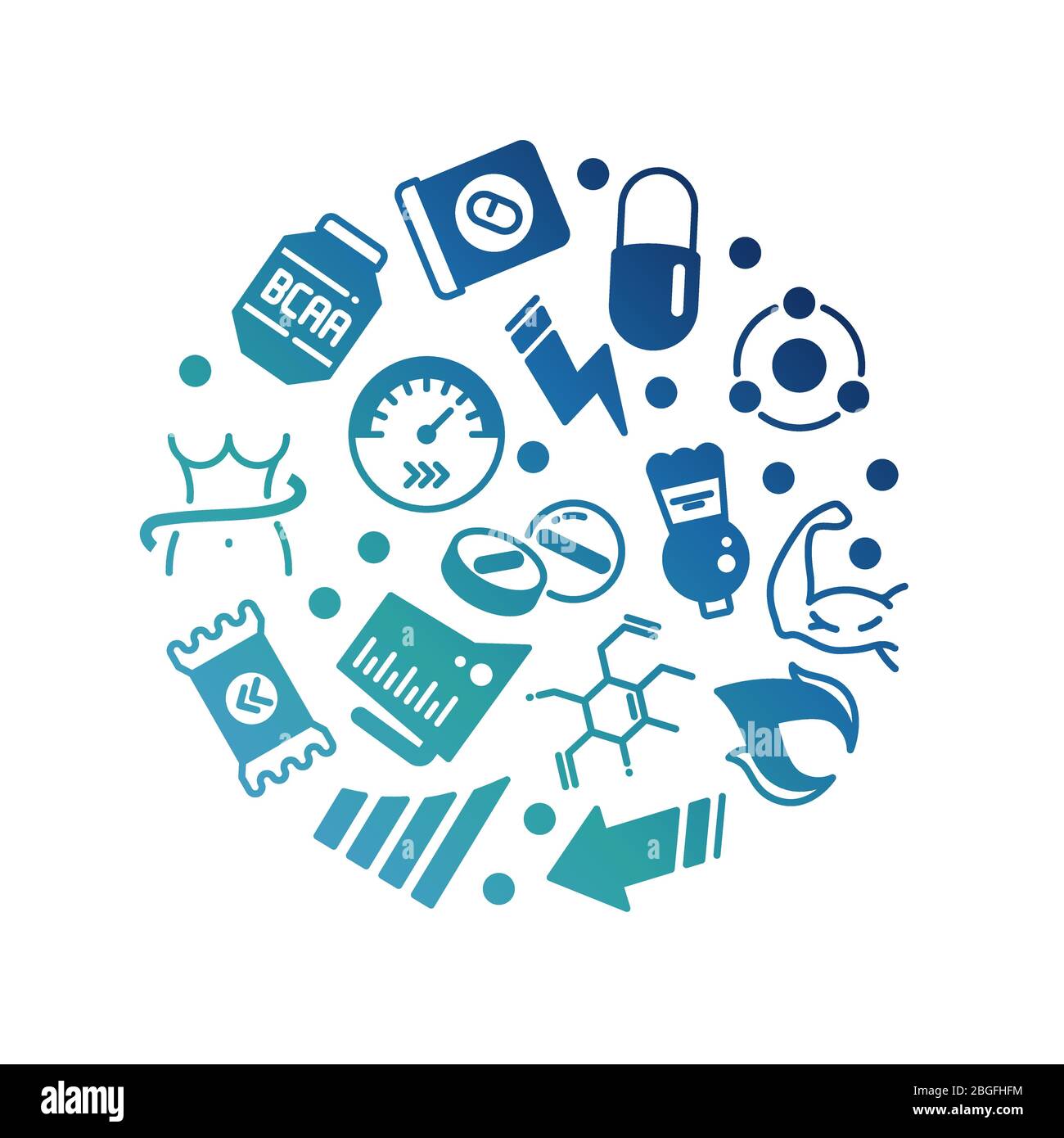 Le sport complète le pouvoir, les protéines et les vitamines icônes autour concept isolé sur fond blanc. Illustration vectorielle Illustration de Vecteur