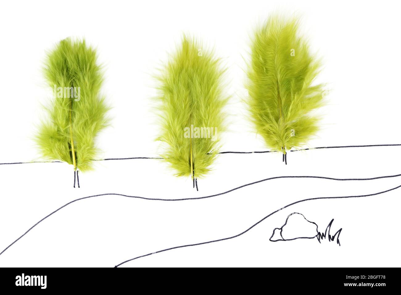 Belle composition de vie avec plumes de couleur. Concept d'art de la nature. Isolé sur blanc Banque D'Images