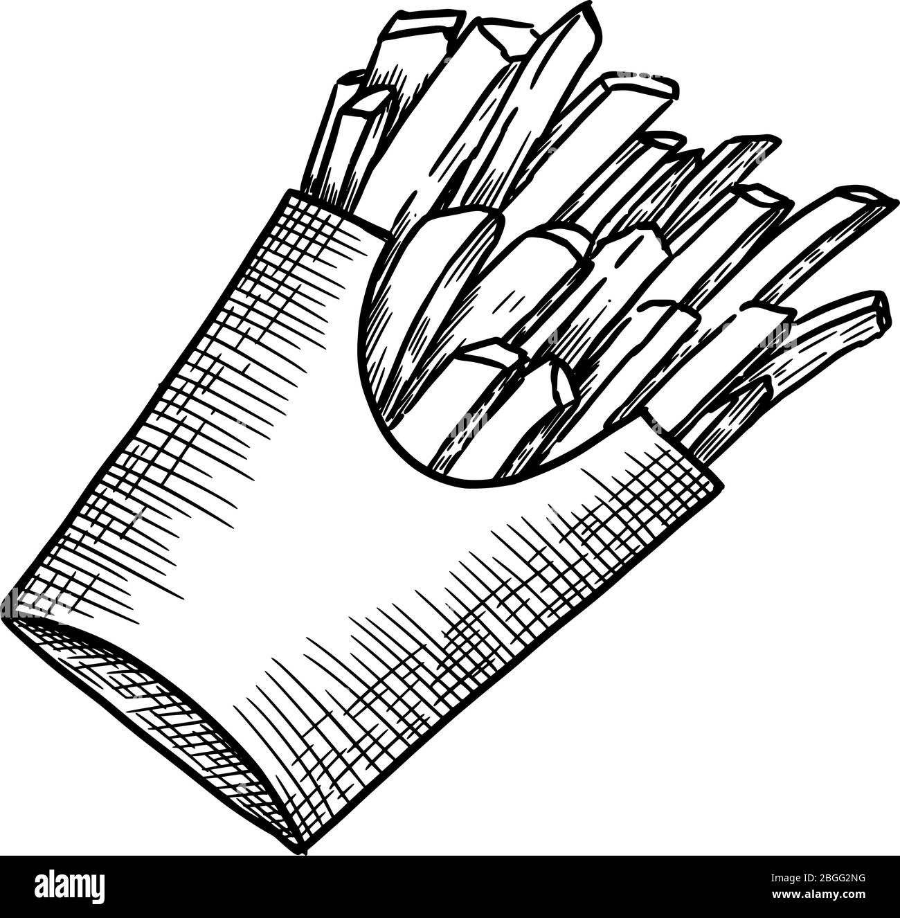 Frites dans un sac en papier illustration vectorielle gravée tirée à la main. Illustration de Vecteur