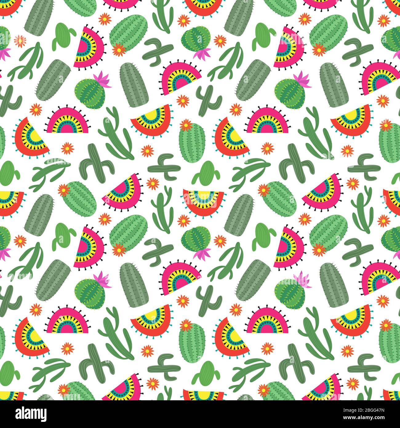 Décor lumineux mexicain sans coutures avec fleurs de cactus et tapis de métier. Illustration vectorielle Illustration de Vecteur