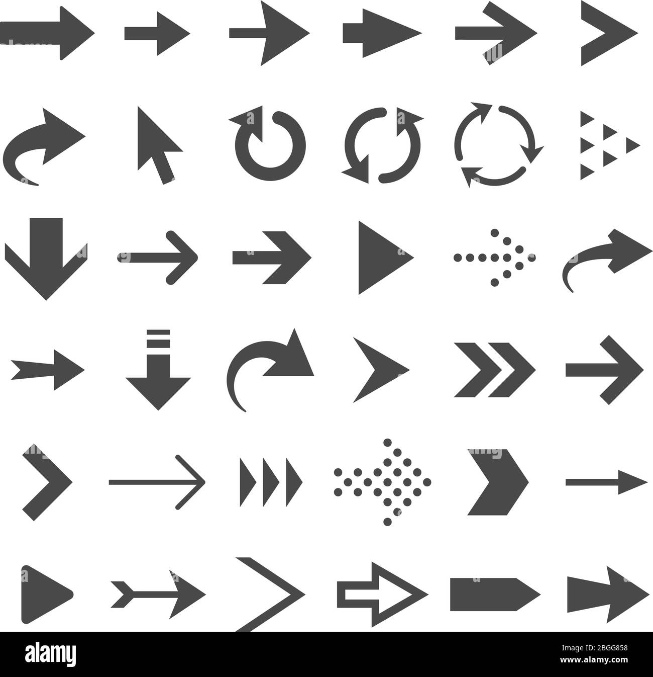 Icônes Web de flèche isolées, flèches du curseur, téléchargement et page suivante boutons de navigation jeu de vecteurs. Flèche d'interface vers l'avant, illustration du pointeur de flèche circulaire Illustration de Vecteur