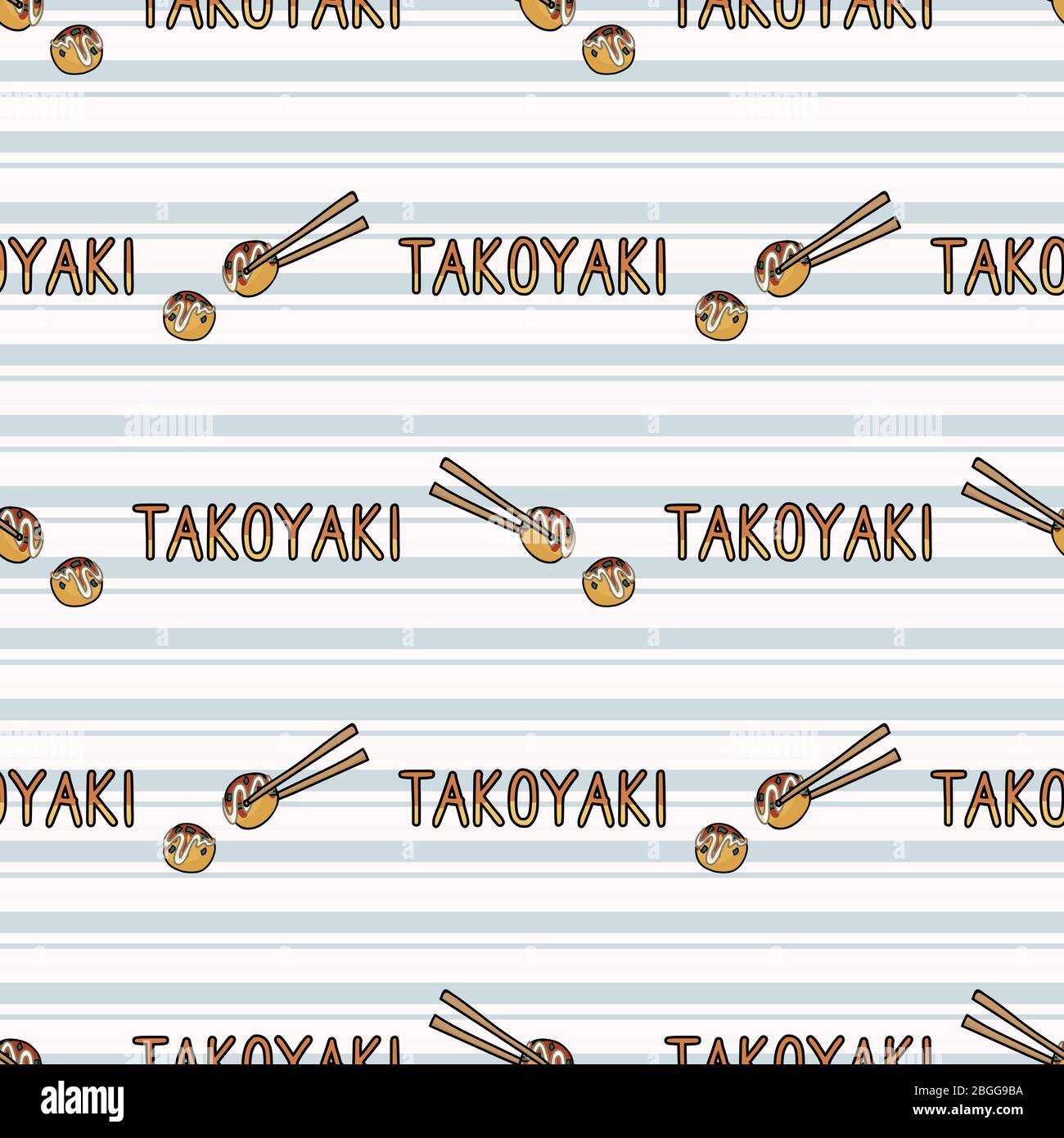 Mignonne hakoyaki japonais avec texte vectoriel sans couture. Balles d'Octopus orientaux dessinées à la main. Kawaïi fruits de mer de la rue pour voyager partout Illustration de Vecteur