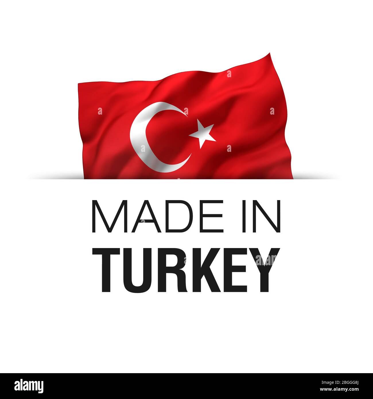 Fabriqué en Turquie - étiquette de garantie avec un drapeau turc agitant. Banque D'Images
