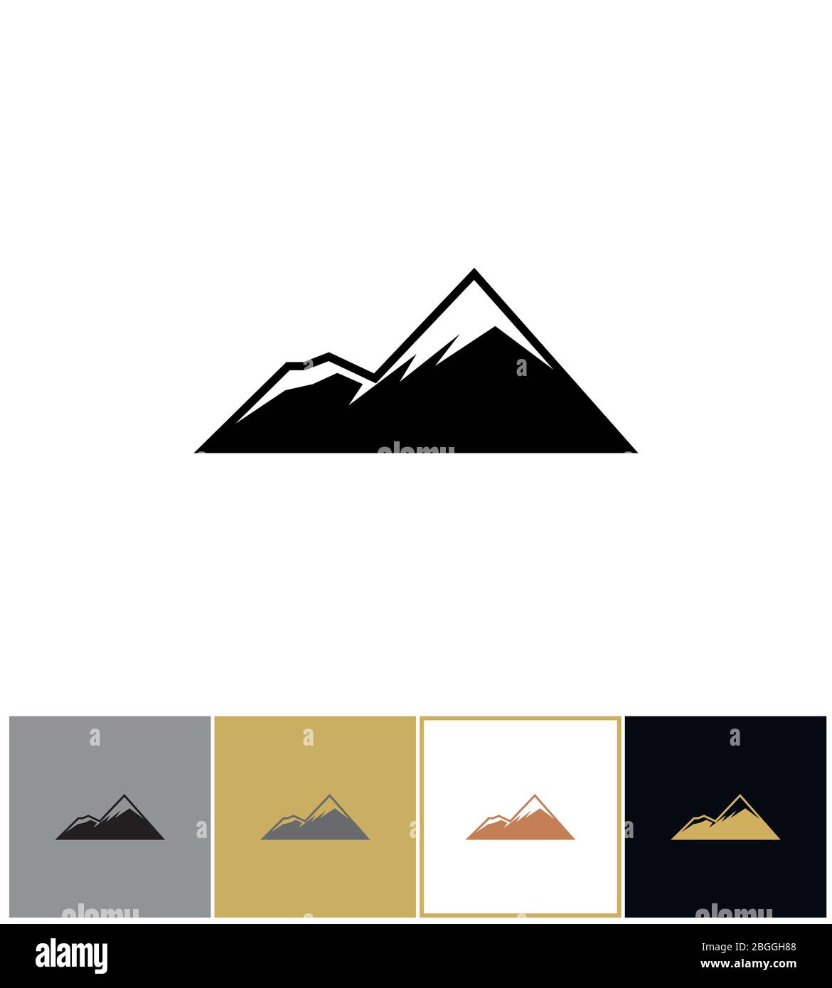 Icône de montagne, alpes montagnes rocheuses sur l'or, noir et blanc arrière-plan illustration vectorielle. Tourisme et voyages Illustration de Vecteur
