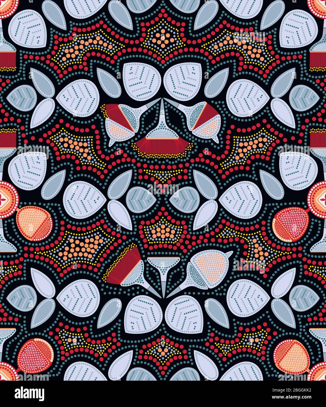 Motif eucalyptus sans coutures. Art. Ponctuelle Art. Aborigène australien. Palette de couleurs limitée Illustration de Vecteur