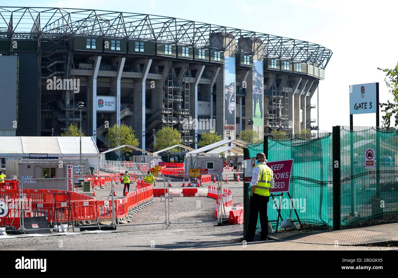 Londres, Royaume-Uni. 21 avril 2020 Stade de Twickenham, domicile de l'Angleterre Rugby utilisé comme station d'essai de coronavirus. Andrew Fosker / Alay Live News Banque D'Images
