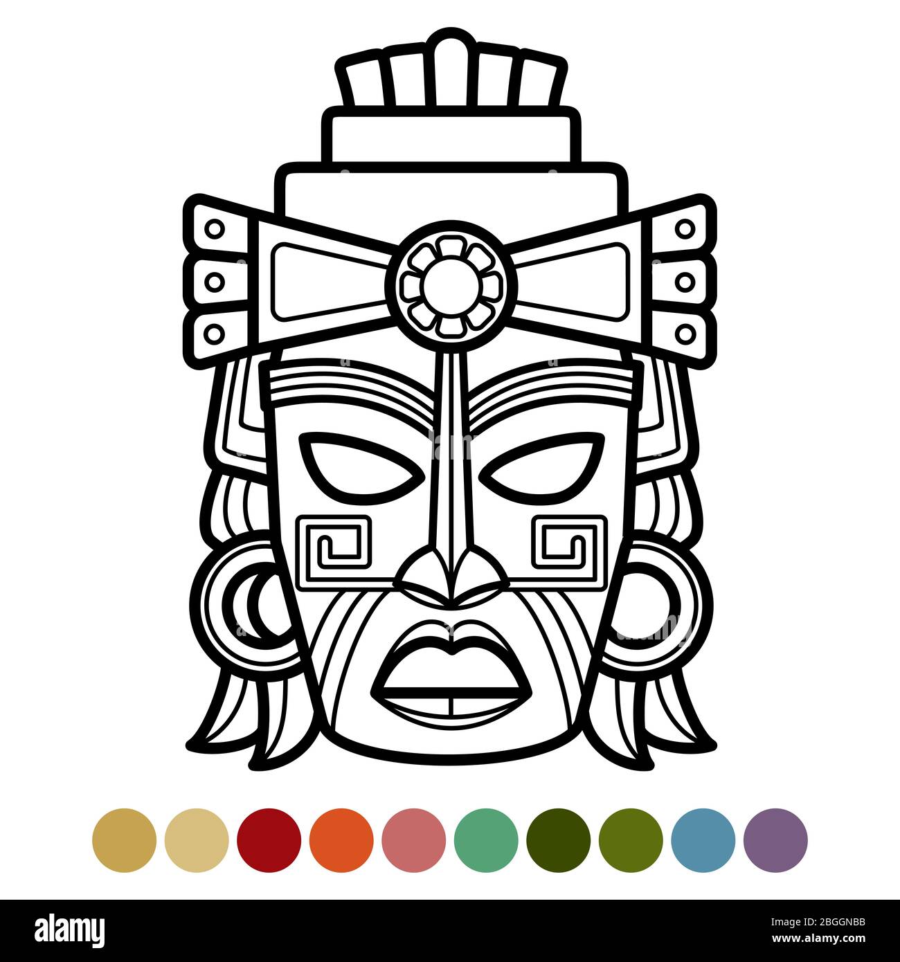 Page de coloration de masque aztèque, mexicain, africain. Culture visage ethnique. Illustration vectorielle Illustration de Vecteur
