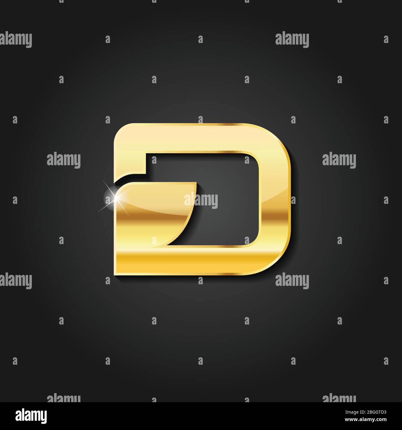 Lettre D brillant couleur métallique dorée logo lettre marque vectoriel isolé sur fond sombre Illustration de Vecteur