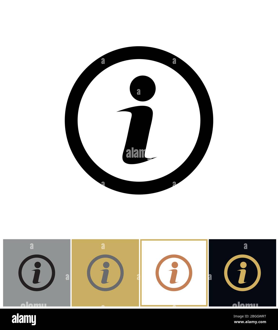 Icône INFO, symbole rond d'information isolé sur l'illustration vectorielle d'arrière-plan or, noir et blanc Illustration de Vecteur