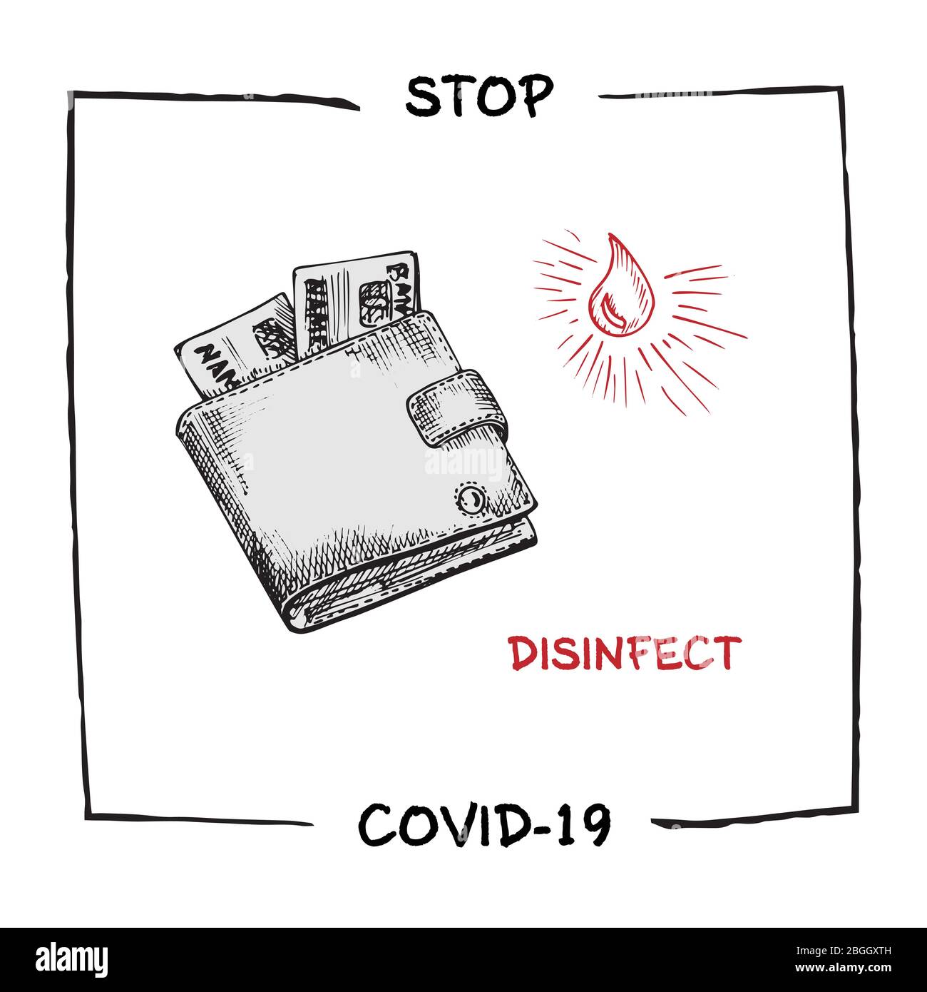 Conception concept de l'information médicale, sociale, économique et financière affiche sur invitation contre l'épidémie de coronavirus avec le texte Stop Covid-19 Illustration de Vecteur