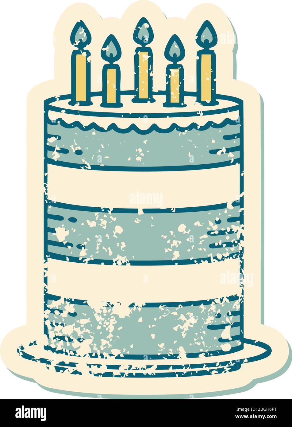 Image Emblematique De Style Tatouage A L Etiquette Vieilli D Un Gateau D Anniversaire Image Vectorielle Stock Alamy