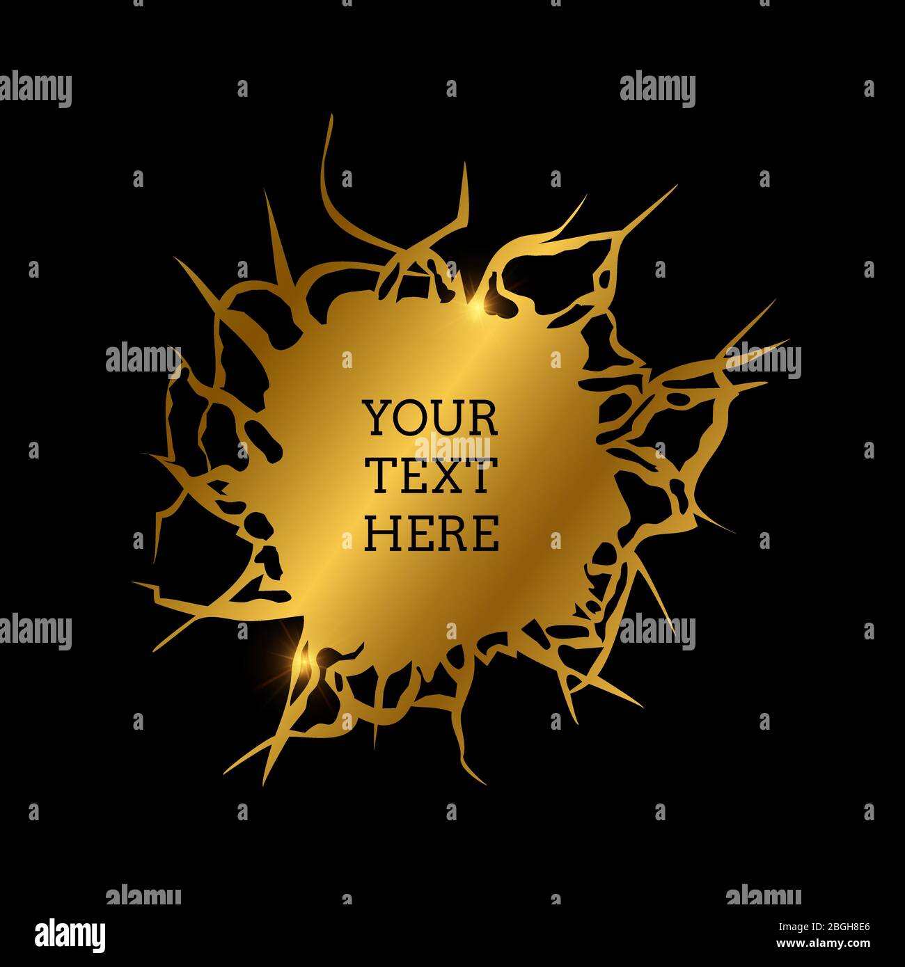Trou doré abstrait fissuré sur le mur noir avec espace pour l'illustration vectorielle de texte Illustration de Vecteur
