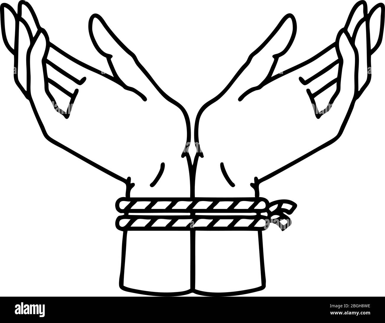 tatouage en ligne noire d'une paire de mains liées Illustration de Vecteur