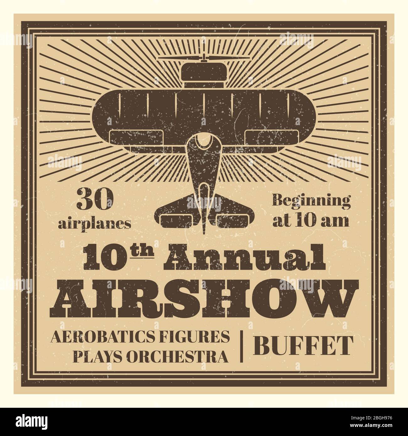 Affiche d'exposition aérienne ou étiquette publicitaire vintage avec effet avion et grunge. Illustration vectorielle Illustration de Vecteur