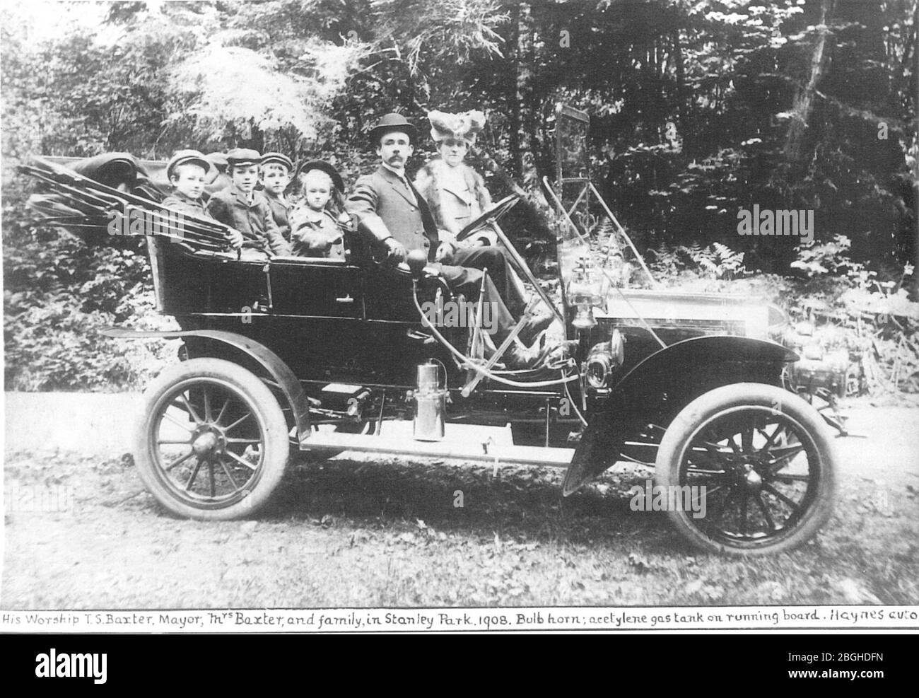 Son culte T.S. Baxter, maire de Vancouver et famille au parc Stanley en 1908. Banque D'Images