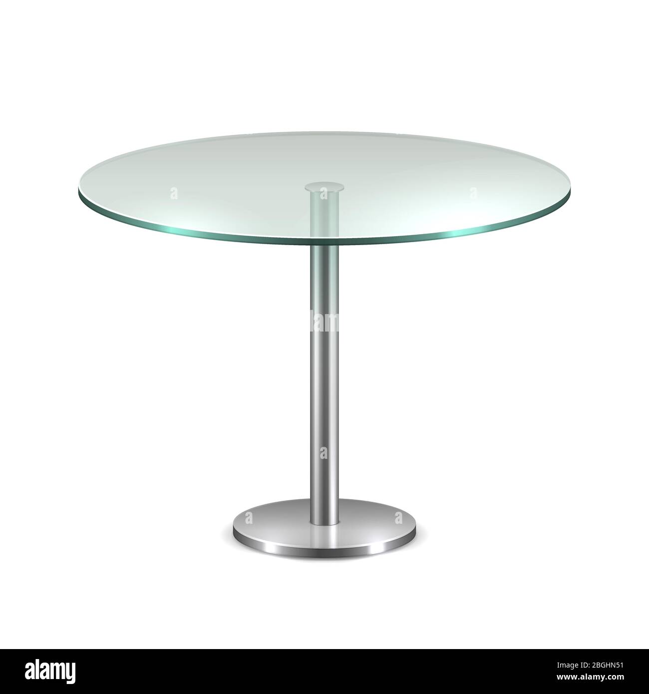 Table de bureau ronde en verre vide avec socle en métal isolé sur fond  blanc. Modèle vectoriel pour l'intérieur de la maison à café. Illustration  de meubles de table vides pour la