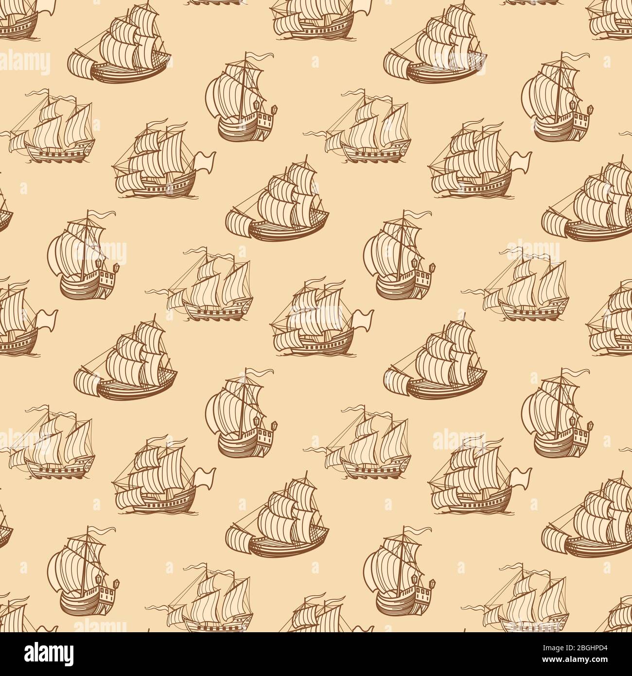 Le motif vintage est sans couture. Bateaux anciens texture fond. Illustration vectorielle Illustration de Vecteur