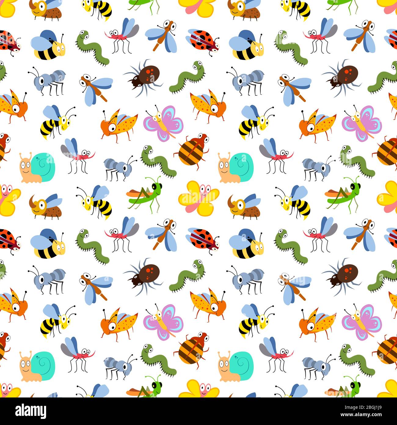 Mignon dessin animé insectes sans couture motif de fond pour les enfants, textile, cartes. Illustration vectorielle Illustration de Vecteur