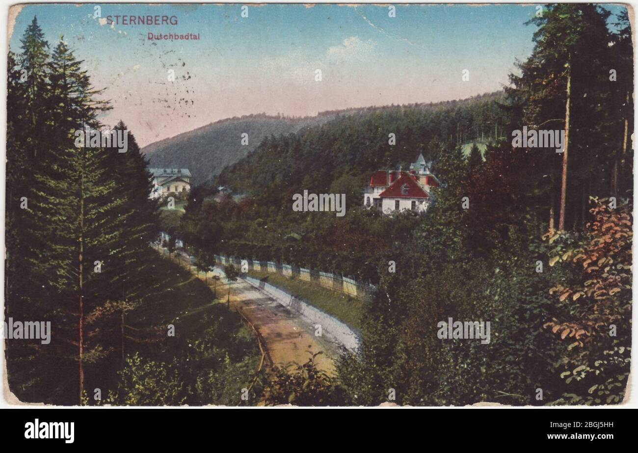 Carte postale historique de Sprchové údolí à Šternberk. Banque D'Images