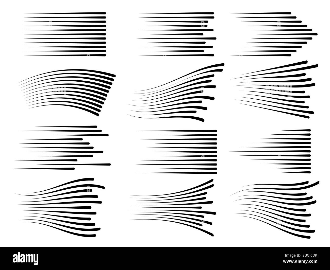 Lignes de mouvement à vitesse horizontale. Symboles vectoriels à ligne rapide isolés. Illustration de puissance ou de vol à effet de bande Illustration de Vecteur