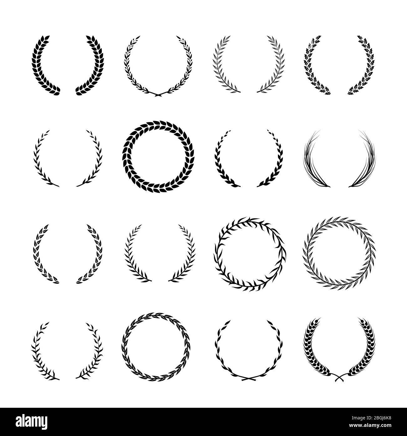 Couronnes rondes en laurier et en chêne heraldry. Des éléments de conception vectoriels de récompense, de réussite et de noblesse isolés. Illustration du cadre avec fleurs de feuilles de collection Illustration de Vecteur