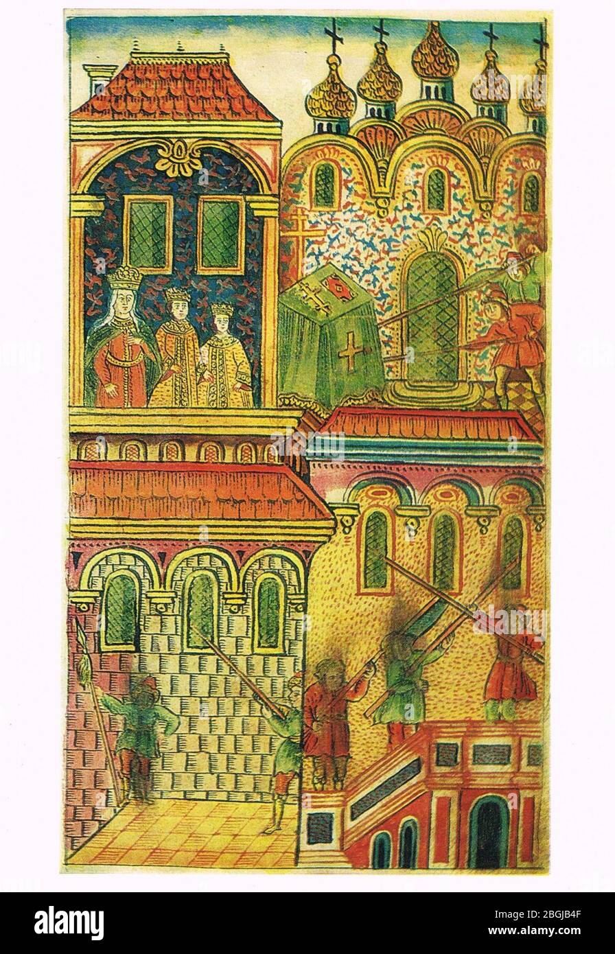 Histoire de Pierre I (Krekshin) - Streltsy entrant dans les palais du Kremlin. Banque D'Images