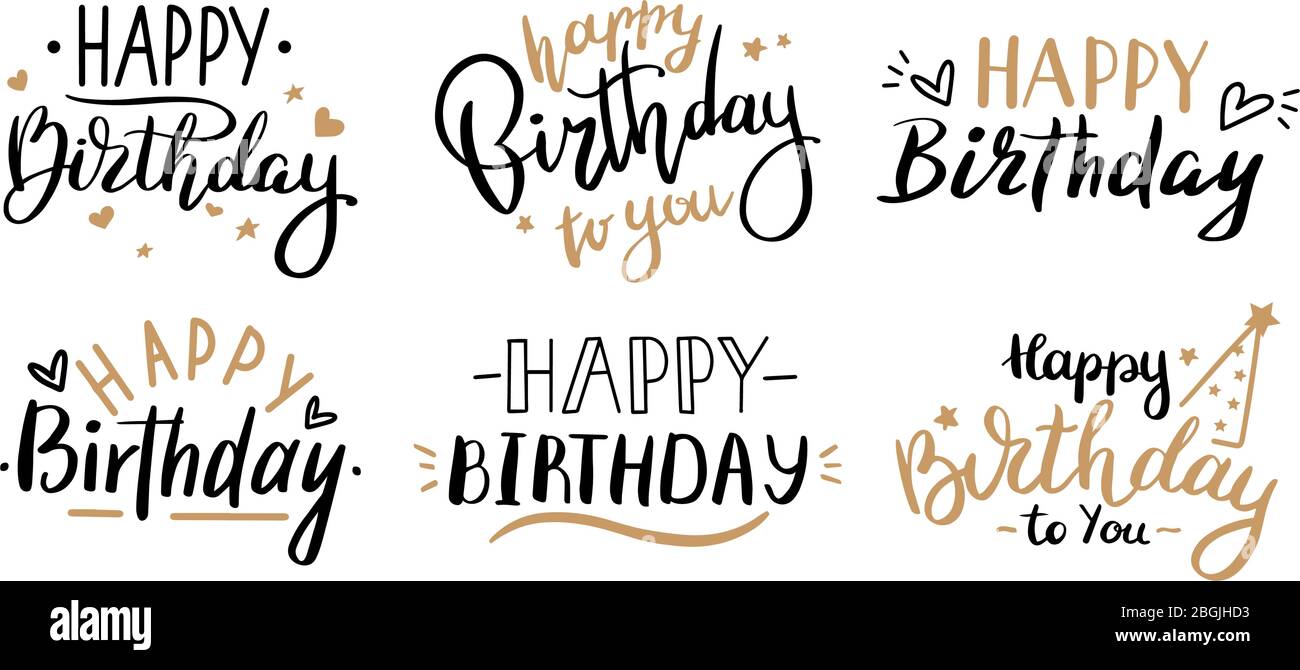 Happy Birthday Golden Handwritten Lettering Banque D Image Et Photos Alamy