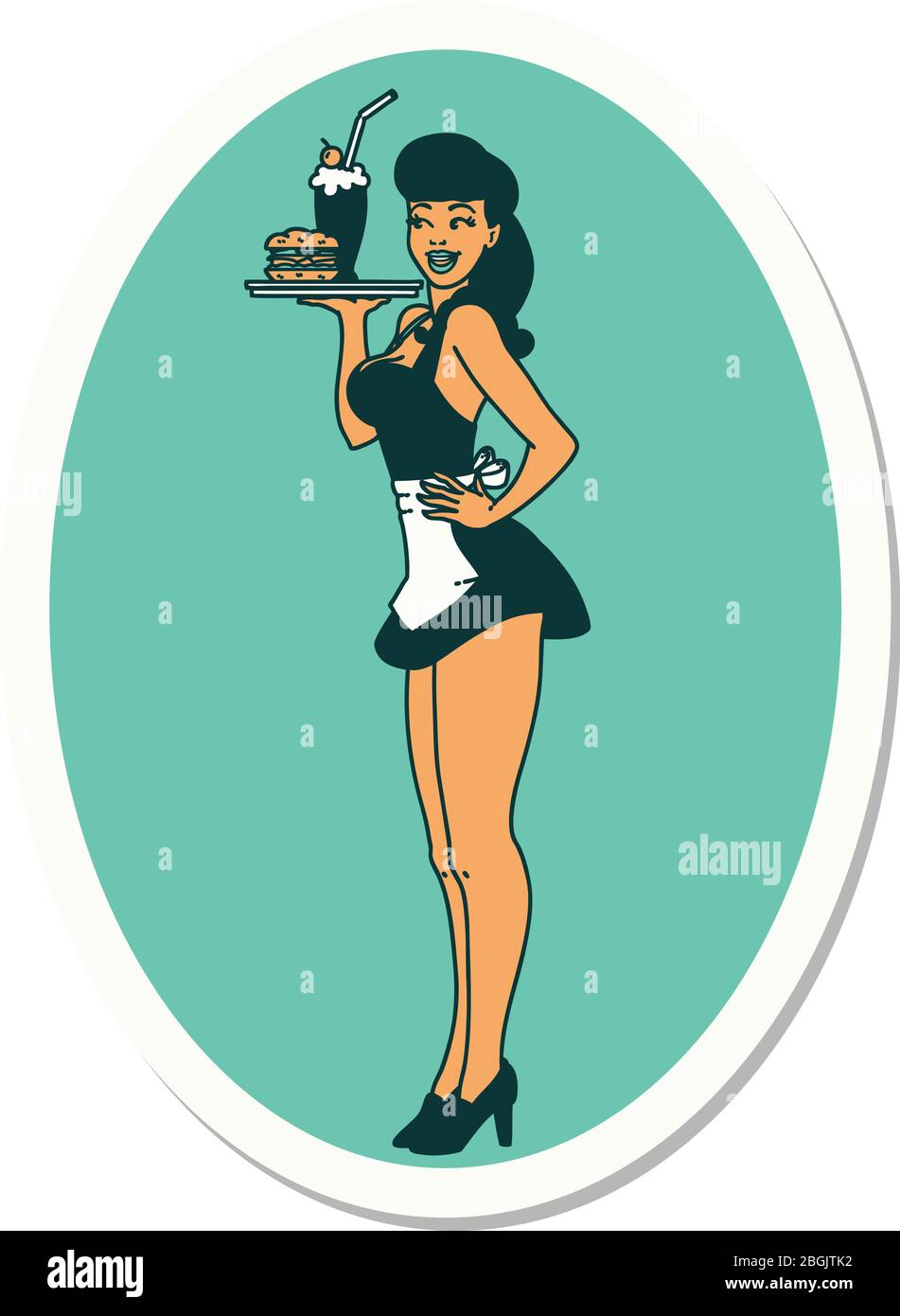 autocollant de tatouage dans le style traditionnel d'une fille de serveuse de brochage Illustration de Vecteur