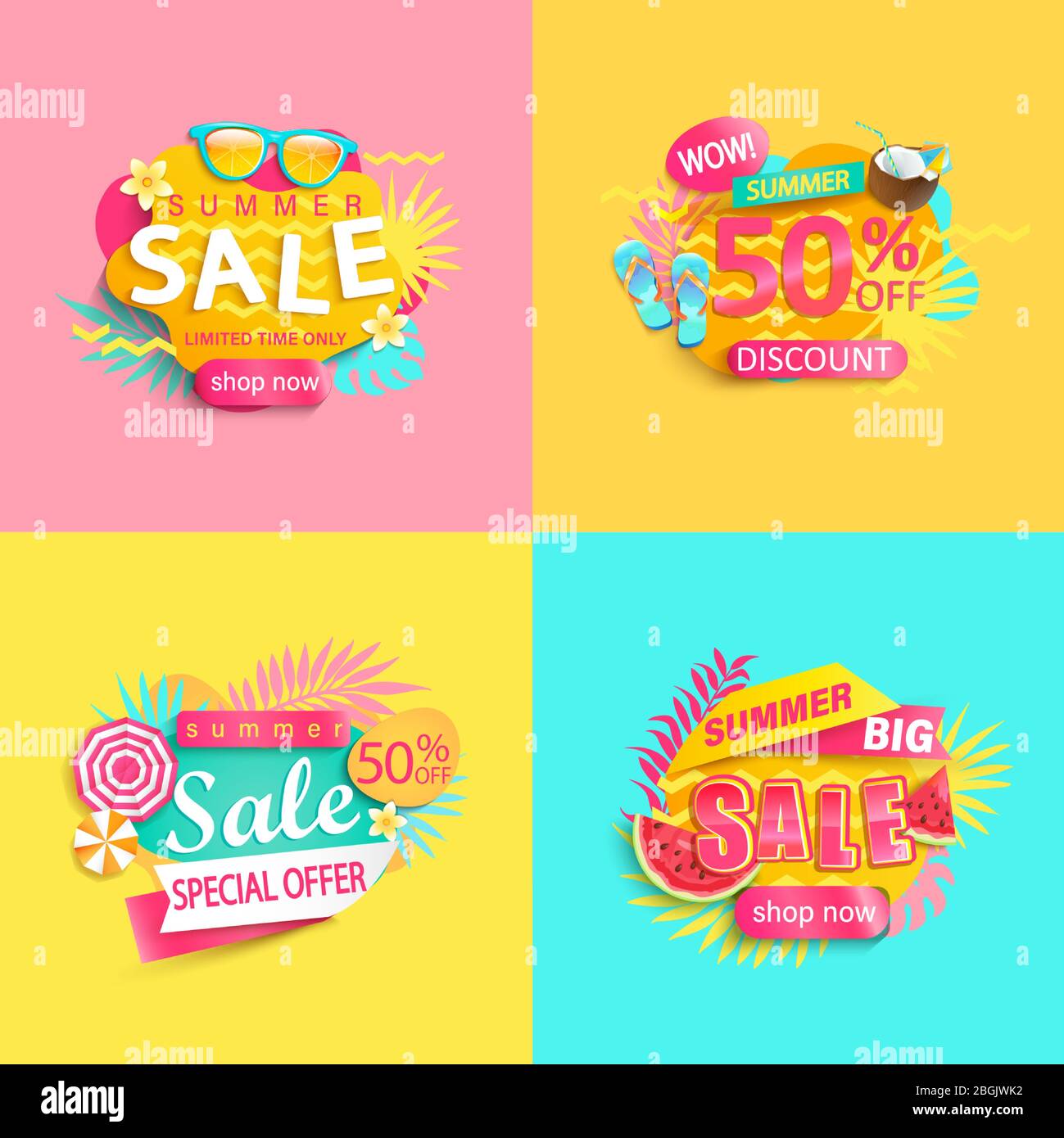 Bannière de vente d'été brillante. Illustration de Vecteur