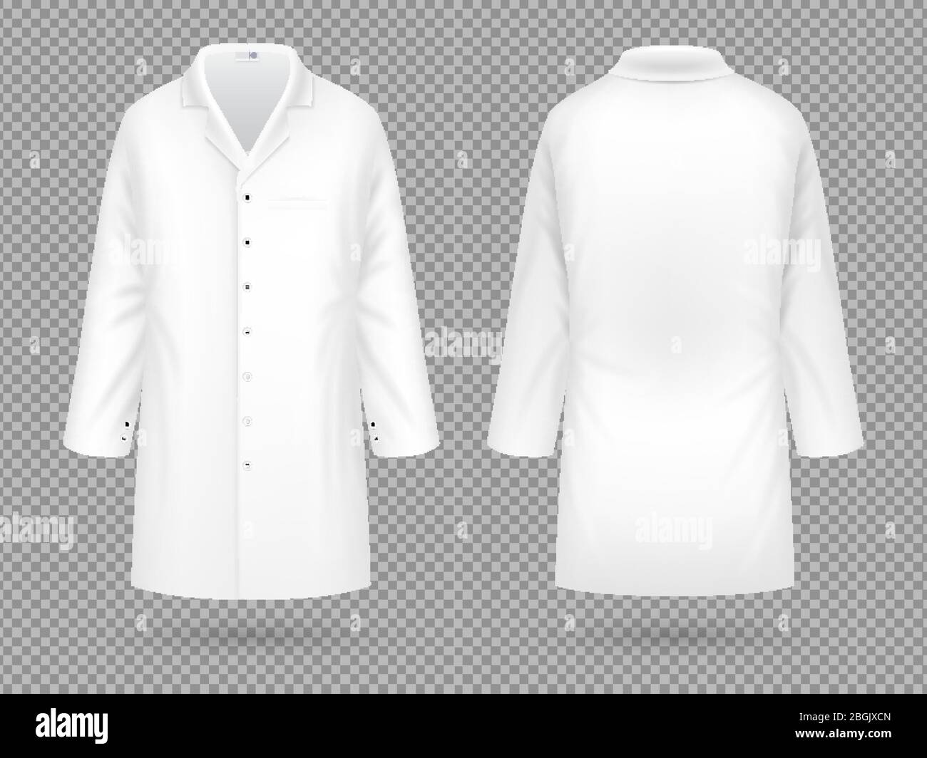 Revêtement de laboratoire médical blanc réaliste, modèle vectoriel de combinaison professionnel de l'hôpital isolé. Illustration de l'uniforme pour l'hôpital et le personnel médical Illustration de Vecteur