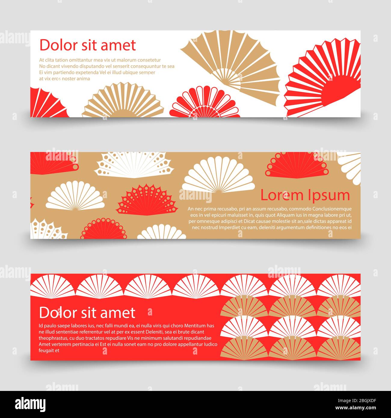 Modèle de bannière ou d'affiches de style asiatique avec ventilateurs à main. Illustration vectorielle Illustration de Vecteur