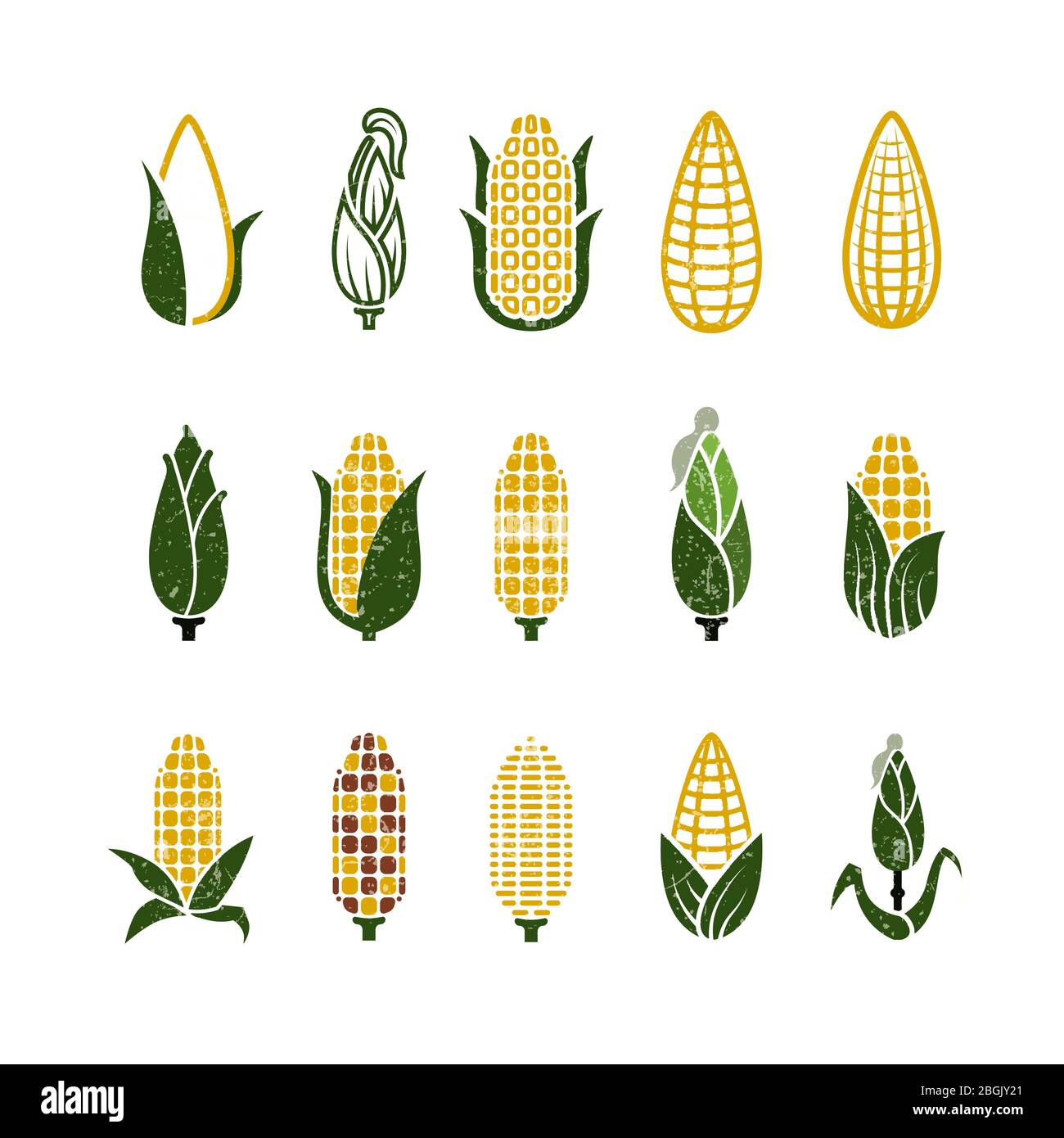 Icônes de maïs vectoriel vintage grunge de set isolé sur l'illustration d'arrière-plan blanche Illustration de Vecteur