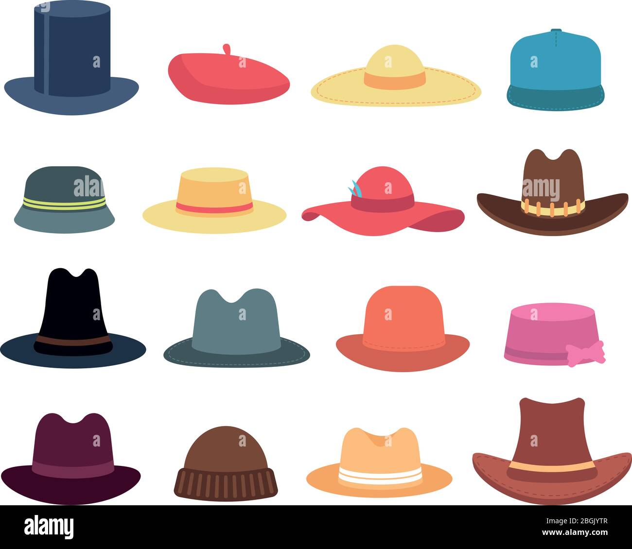 Chapeaux d'homme et de femme. Collection isolée de chapeaux de bande dessinée et de chapeaux de chapeau à headdress Vector. Casquette et chapeau, coiffures de mode pour l'illustration de gentleman ou femme Illustration de Vecteur