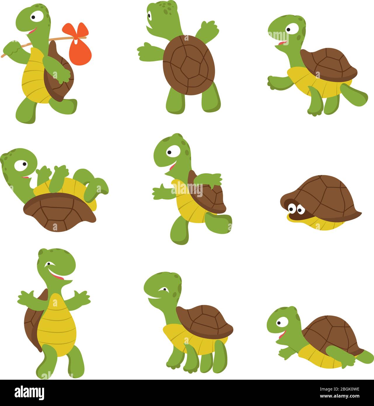 Tortue de bande dessinée. Les personnages vectoriels animaux sauvages de la tortue mignonne sont isolés. Faune tortue, terrapin sauvage et illustration lente Illustration de Vecteur