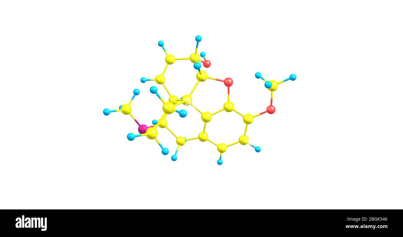 La codéine est un opiacés utilisé pour traiter la douleur, comme médicament contre la toux, et pour la diarrhée. illustration tridimensionnelle Banque D'Images