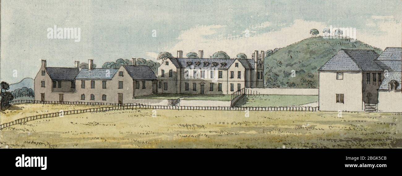 La maison de Grygyynnog, avant sa reconstruction dans les années 1840 - Thomas Pennant, vers 1781 Banque D'Images