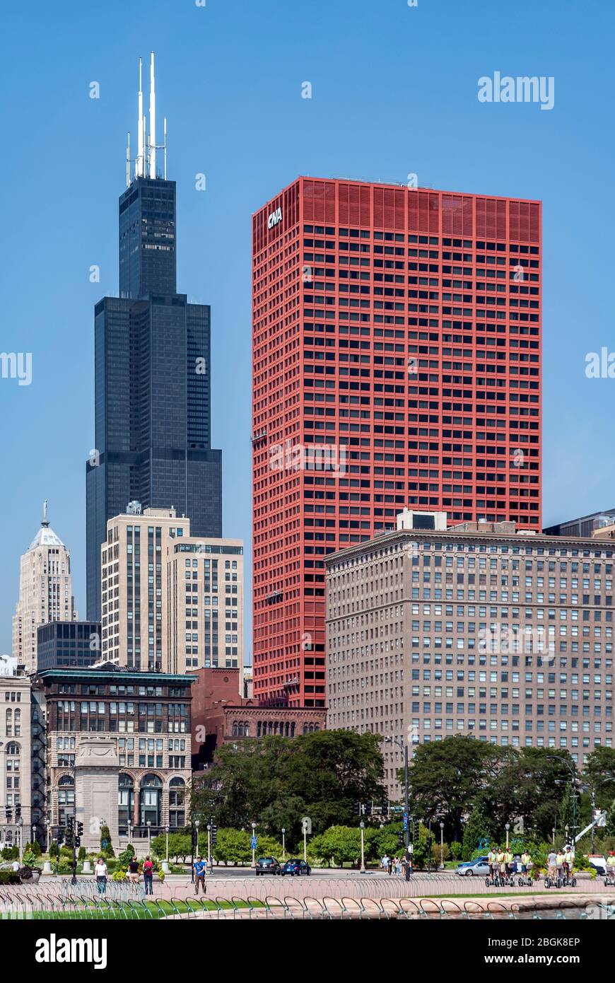 Horizon de Chicago avec la tour Sears Banque D'Images