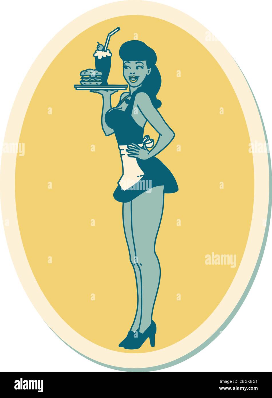 autocollant de tatouage dans le style traditionnel d'une fille de serveuse de brochage Illustration de Vecteur