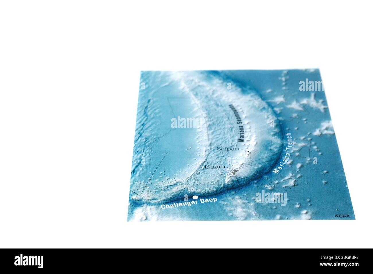 Carte montrant l'emplacement de Challenger Deep dans la fosse Mariana, point le plus profond dans l'océan, couleur, **USAGE ÉDITORIAL SEULEMENT** Banque D'Images